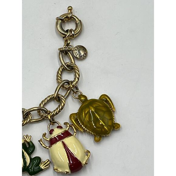J. Crew Gold Tone Charm Bracelet Enamel Bee Beetle Frog Turtle Animal Charms - Picture 4 of 9